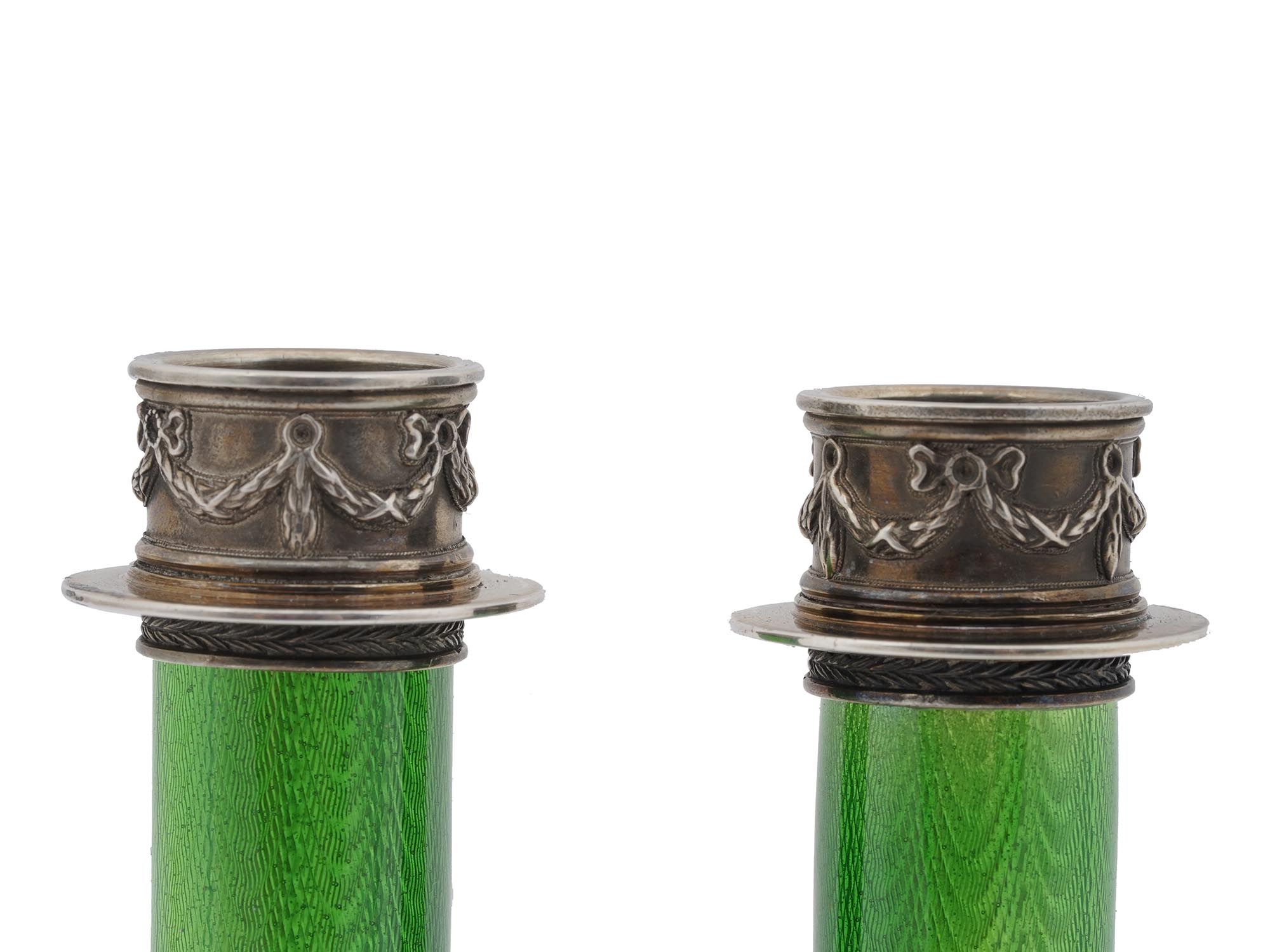 PAIR OF RUSSIAN SILVER AND NEPHRITE CANDLESTICKS PIC-3